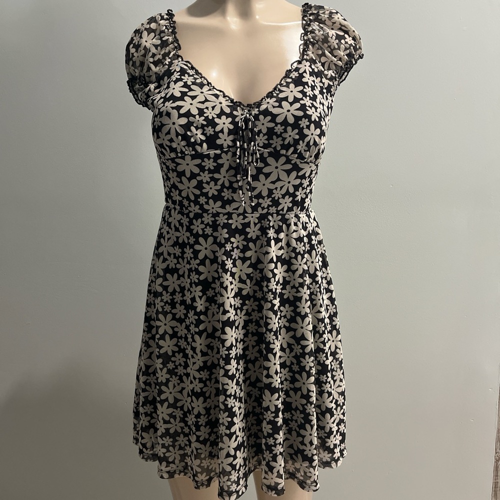 Floral Black and White Dress